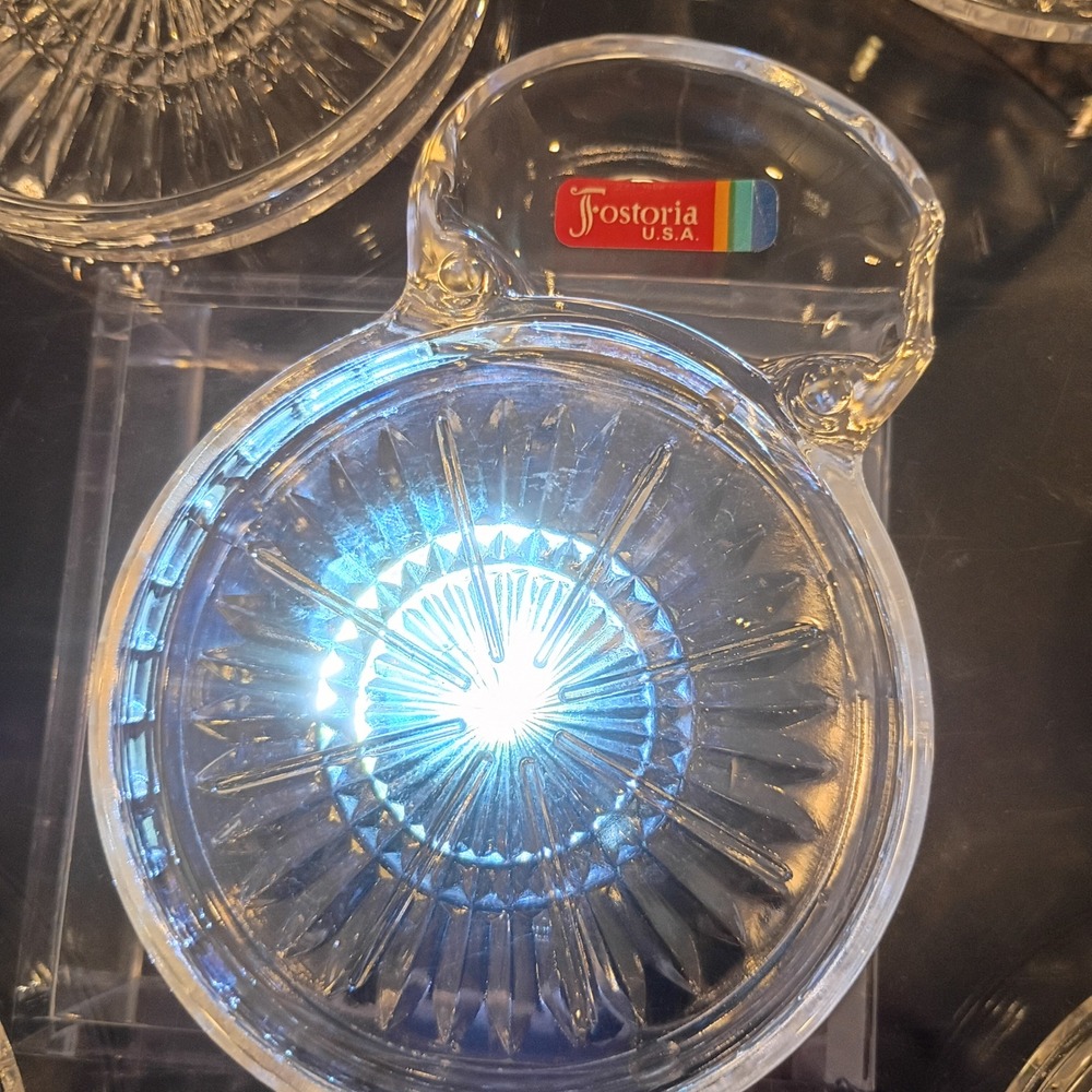 Set of 8 Fostoria American Clear Glass Coasters with Spoon Rest Tab Vintage USA